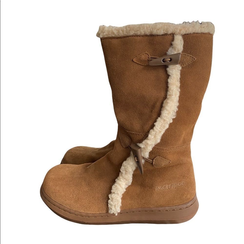 Rocket Dog Women's Tan Leather Side Zip Round Toe Mid Calf Winter Boots Sz 9